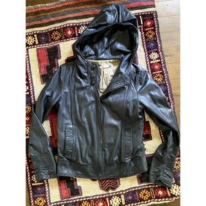 Mike & Chris Hooded Navy Leather Jacket